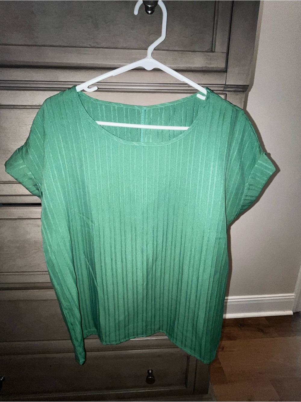 SHEIN Green Ribbed Short-Sleeve Scoop Neck Top